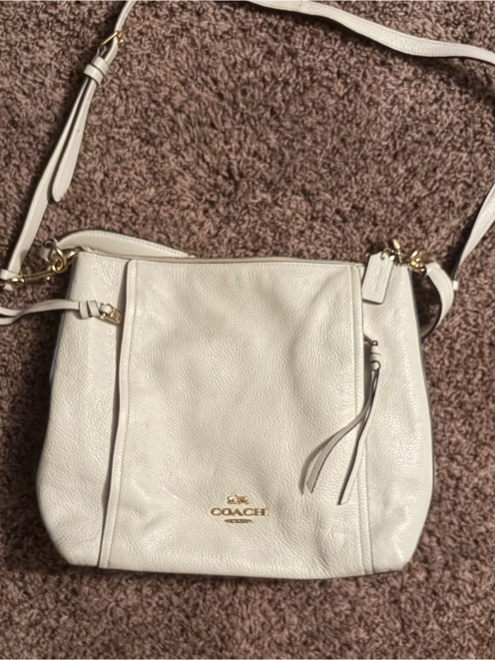 Coach Cream Pebbled Leather Crossbody Bag with Gold Hardware